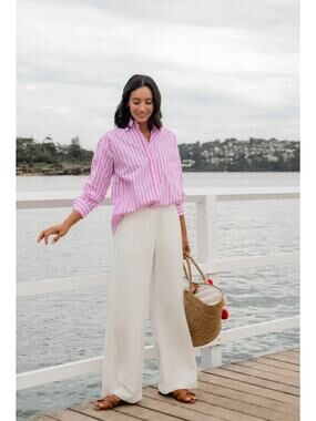 MAYE Estella Wide Leg Linen-Blend Pants Ivory Size Small